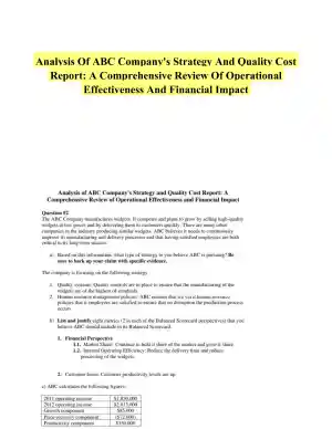 Analysis Of ABC Company's Strategy And Quality Cost Report: A Comprehensive Review Of Operational Effectiveness And Financial Impact