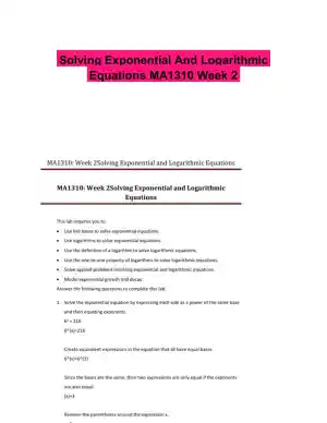 Solving Exponential And Logarithmic Equations MA1310 Week 2