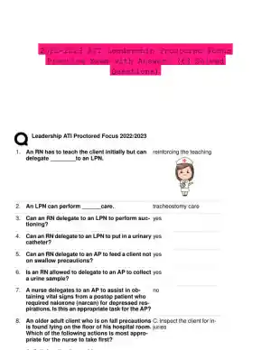 2022-2023 ATI Leadership Proctored Focus Practice Exam with Answers (63 Solved Questions)