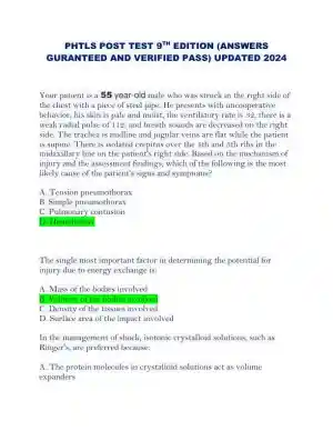 2024 PHTLS Post Test 9th Edition with Answers (55 Solved Questions)