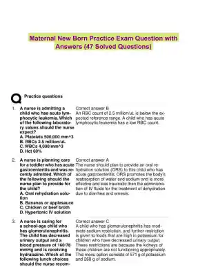 Maternal New Born Practice Exam Question with Answers (47 Solved Questions)