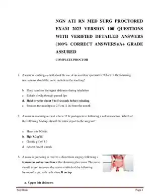 2023 NGN ATI RN Med Surg Proctored Exam with Answers (240 Solved Questions)