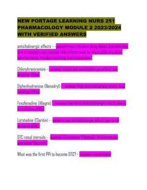 2023-2024 New Portage Learning NURS251 Pharmacology Module 2 with Answers (51 Solved Questions)