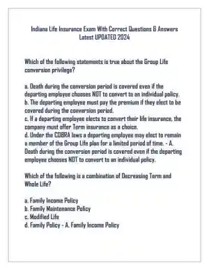 2024 Indiana Life Insurance Practice Exam with Answers (75 Solved Questions)