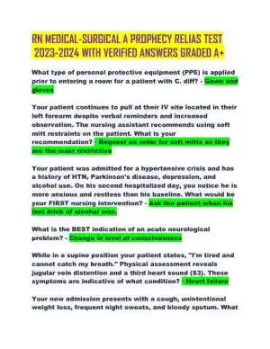 2023-2024 RN Medical Surgical Nursing A Prophecy Relias Test With Answers (100 Solved Questions)