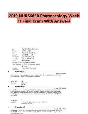 2019 NURS6630 Pharmacology Week 11 Final Exam With Answers (76 Solved Questions)