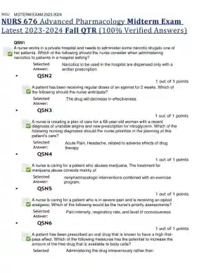 2023-2024 NURS676 Pharmacology Midterm Exam With Answers (100 Solved Questions)