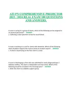 2023-2024 ATI PN Nursing Diagnosis Comprehensive, Predictor Exam With Answers (180 Solved Questions)