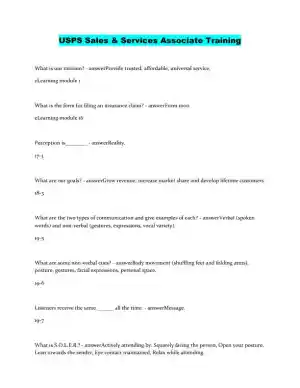 USPS Marketing Sales and Services Associate Training With Answers (147 Solved Questions)