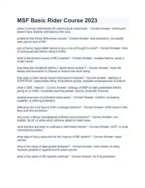 2023 MSF Others Basic Rider Course Exam With Answers (74 Solved Questions)