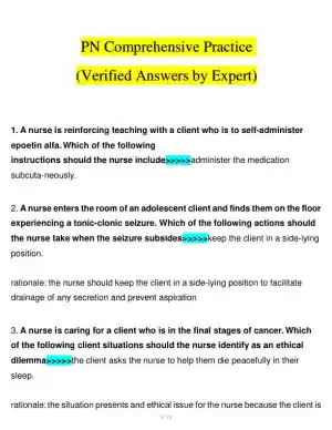 2020 PN Clinical Analysis Comprehensive Practice Exam With Answers (150 Solved Questions)