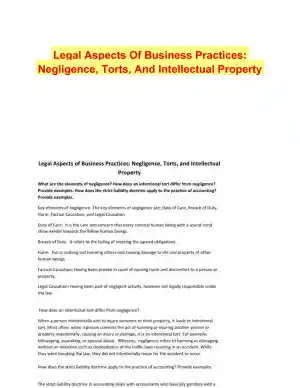 Legal Aspects Of Business Practices: Negligence, Torts, And Intellectual Property