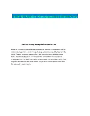 AHS 450 Quality Management In Health Care