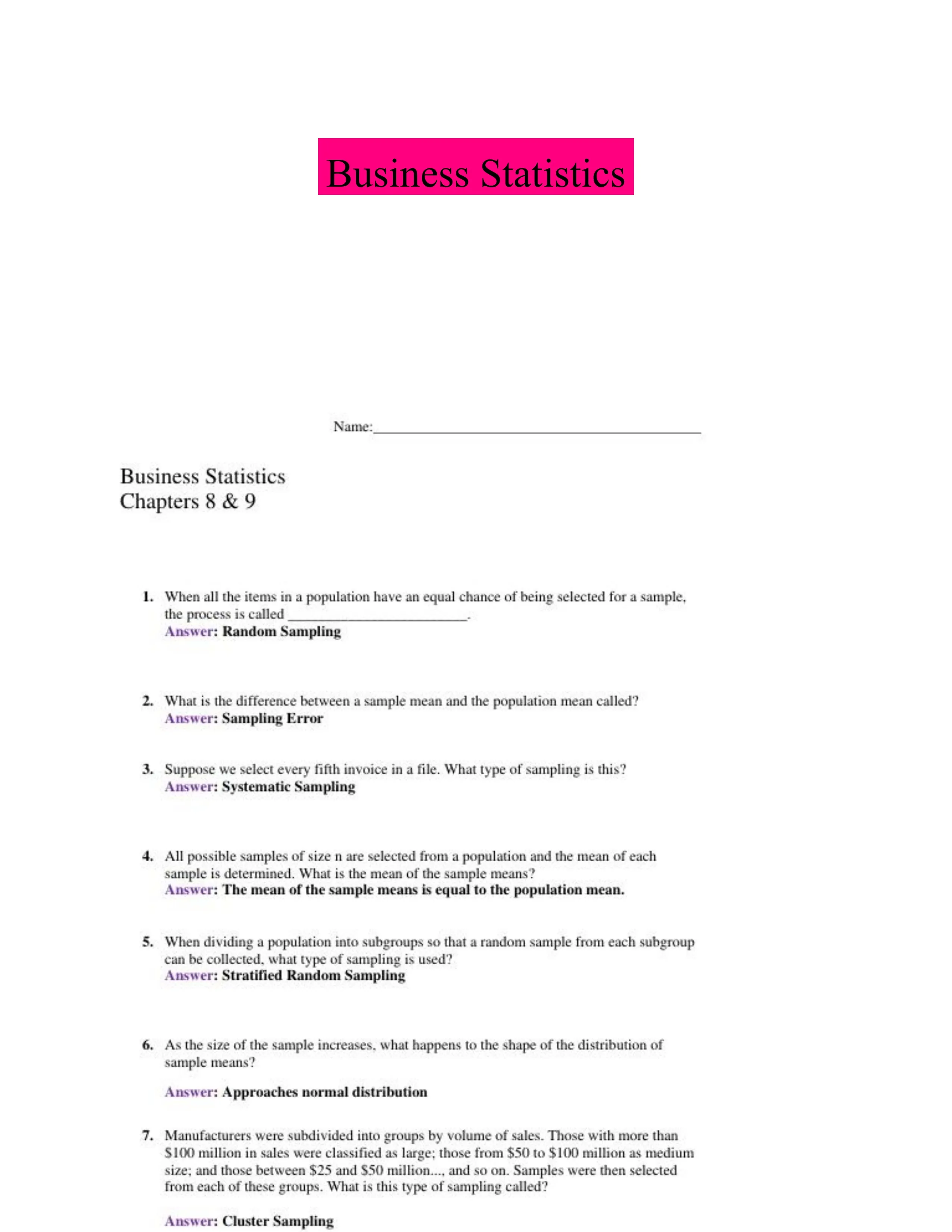 Business Statistics Example Problems Business Statistics - Practice Problems | Statistics | CramX