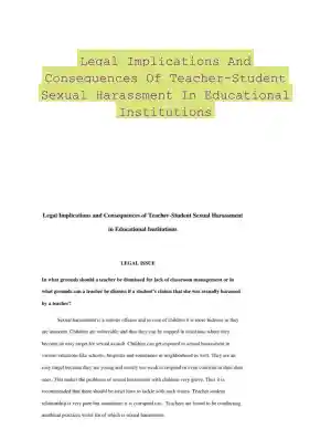 Legal Implications And Consequences Of Teacher-Student Sexual Harassment In Educational Institutions