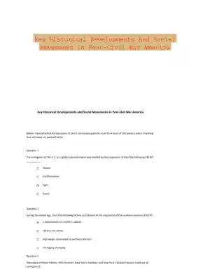 Key Historical Developments And Social Movements In Post-Civil War America