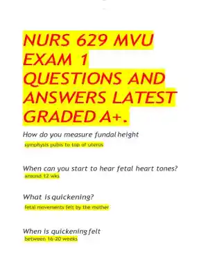 NURS629 Prenatal Mvu Exam 1 With Answers (40 Solved Questions)