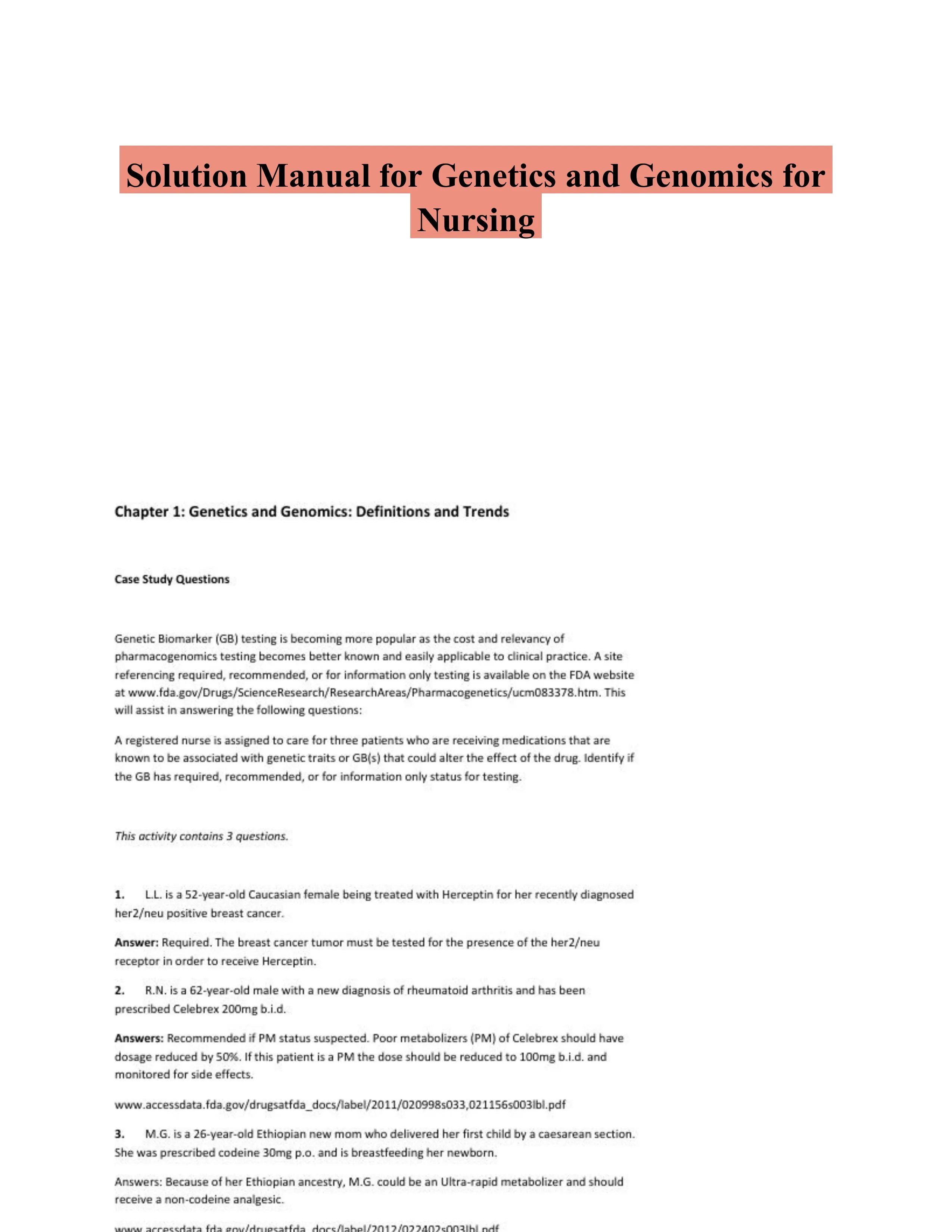Solution Manual for Genetics and Genomics for Nursing - Textbook Guides ...