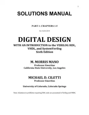 Digital Design: With an Introduction to the Verilog HDL, VHDL, and SystemVerilog, 6th Edition Solution Manual
