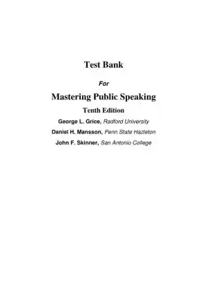 Test Bank for Mastering Public Speaking, 10th Edition