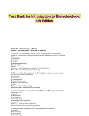 Test Bank for Introduction to Biotechnology, 4th Edition