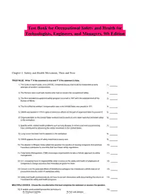 Test Bank for Occupational Safety and Health for Technologists, Engineers, and Managers, 9th Edition