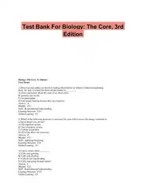 Test Bank For Biology: The Core, 3rd Edition