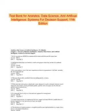 Test Bank for Analytics, Data Science, And Artificial Intelligence: Systems For Decision Support, 11th Edition