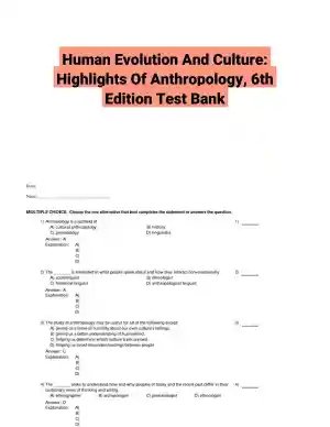 Human Evolution And Culture: Highlights Of Anthropology, 6th Edition Test Bank