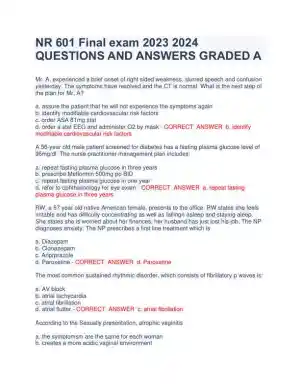 2023-2024 NR601 Pharmacology Final Exam With Answers (100 Solved Questions)