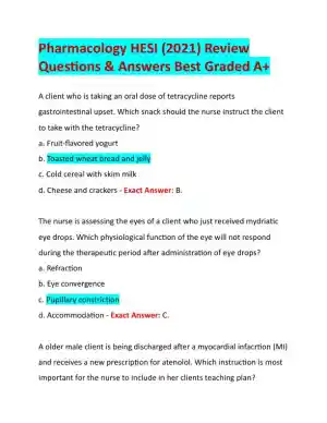 2021 HESI Pharmacology Review Exam With Answers (49 Solved Questions)