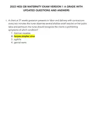 2022 HESI Maternity OB Exam Version 1 With Answers (65 Solved Questions)