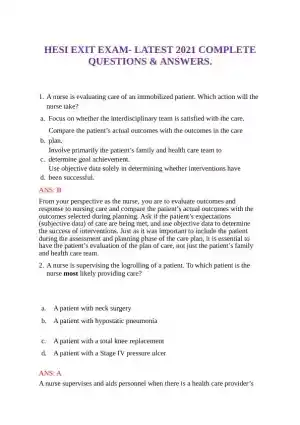 2021 HESI Clinical Analysis Exit Exam With Answers (7 Solved Questions)