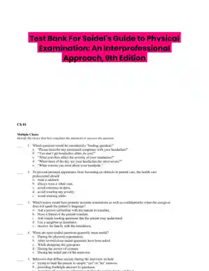 Test Bank For Seidel's Guide to Physical Examination: An Interprofessional Approach, 9th Edition