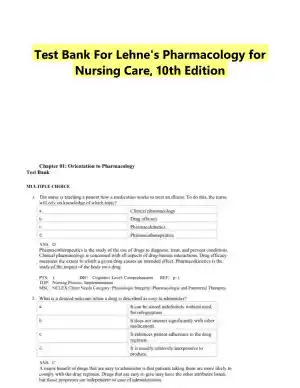 Test Bank For Lehne's Pharmacology for Nursing Care, 10th Edition