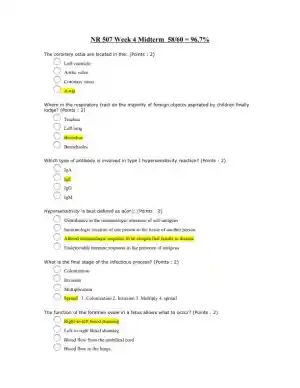 NR507 Pathophysiology Midterm Exam Week 4 With Answers (60 Solved Questions)