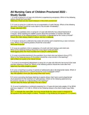 2022 ATI Pediatrics Proctored Exam with Answers (300 Solved Questions)