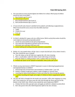 2021 HESI Pediatrics Practice Exam With Answers (44 Solved Questions)