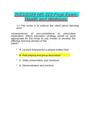 2023-2024 ATI NR 222 RN Health and Wellness Final Exam With Answers (32 Solved Questions)