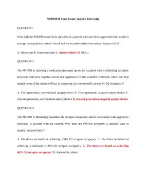 2020 NURS6630 Walden University Pharmacology Final Exam Version 1 With Answers (76 Solved Questions)