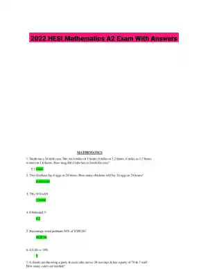 2022 HESI Mathematics A2 Exam With Answers (48 Solved Questions)
