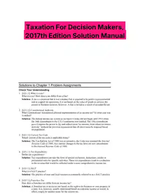 Taxation For Decision Makers, 2017th Edition Solution Manual
