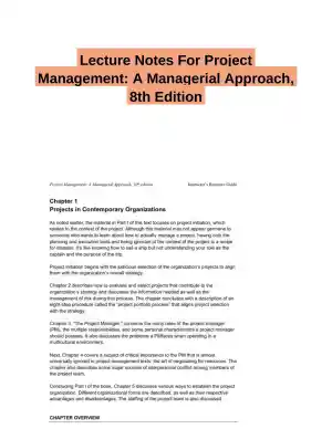 Lecture Notes For Project Management: A Managerial Approach, 8th Edition