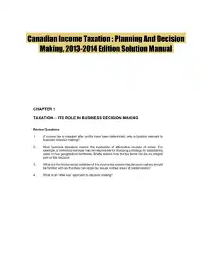 Canadian Income Taxation : Planning And Decision Making, 2013-2014 Edition Solution Manual