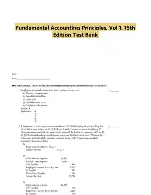 Fundamental Accounting Principles, Vol 1, 15th Edition Test Bank