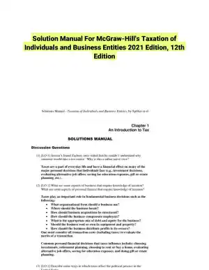 Solution Manual For McGraw-Hill's Taxation of Individuals and Business Entities 2021 Edition, 12th Edition