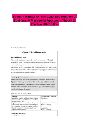 Solution Manual for The Legal Environment of Business, A Managerial Approach: Theory to Practice, 4th Edition