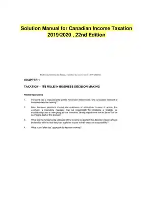 Solution Manual for Canadian Income Taxation 2019/2020 , 22nd Edition
