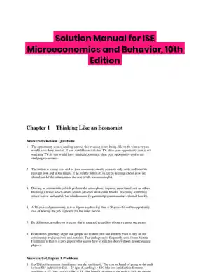 Solution Manual for ISE Microeconomics and Behavior, 10th Edition