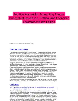 Solution Manual for Accounting Theory: Conceptual Issues in a Political and Economic Environment, 9th Edition